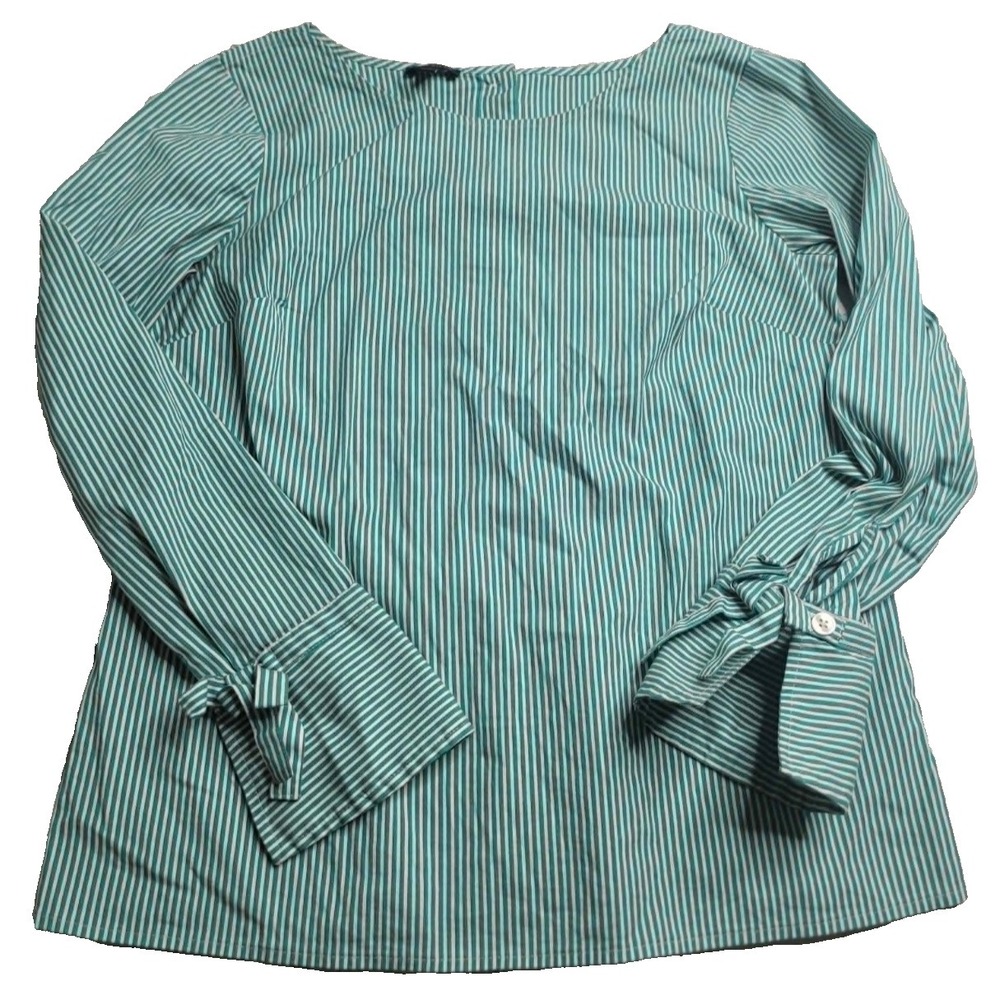 Talbots Tie Sleeve Poplin Popover Striped Blouse with Button Back Women's XS